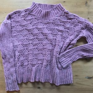 Moral Fiber M Pink chenille crop mock neck sweater